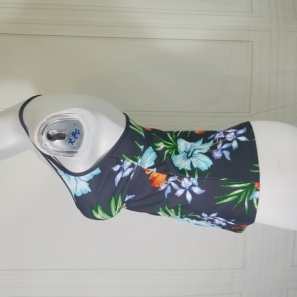 Kona Sol SZ Small Swim Top Grey Racerback Hibiscus Flowers & Palm Leaves - Picture 2 of 8